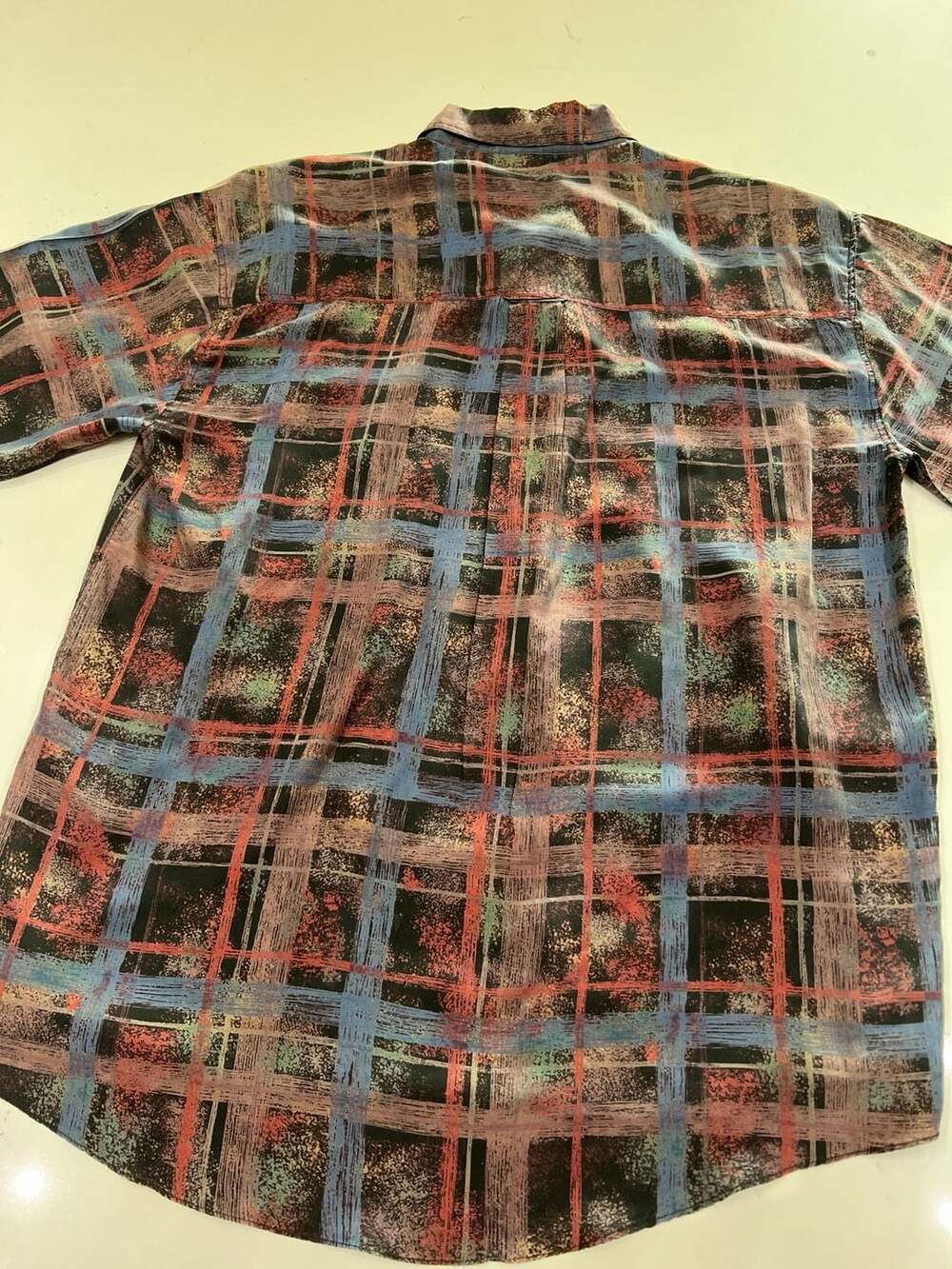 Vintage Colore Italia 100% Silk Abstract Plaid Short Sleeve Button Down Shirt M - Picture 4 of 4